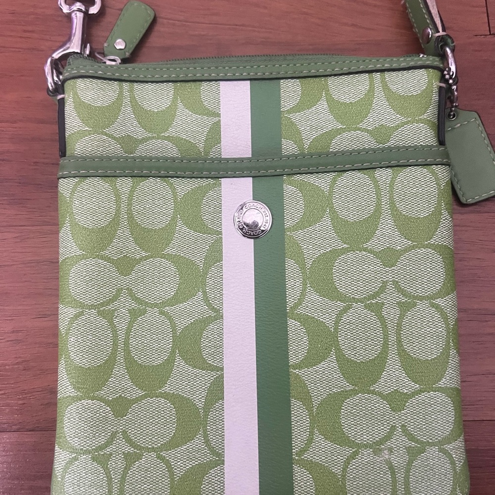 Coach Green and White Patterned Crossbody Bag